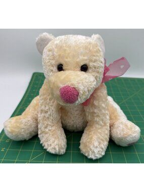 Walmart Valentines Bear Plush Cream Pink Accents Heart Bow Floppy 8” Tall